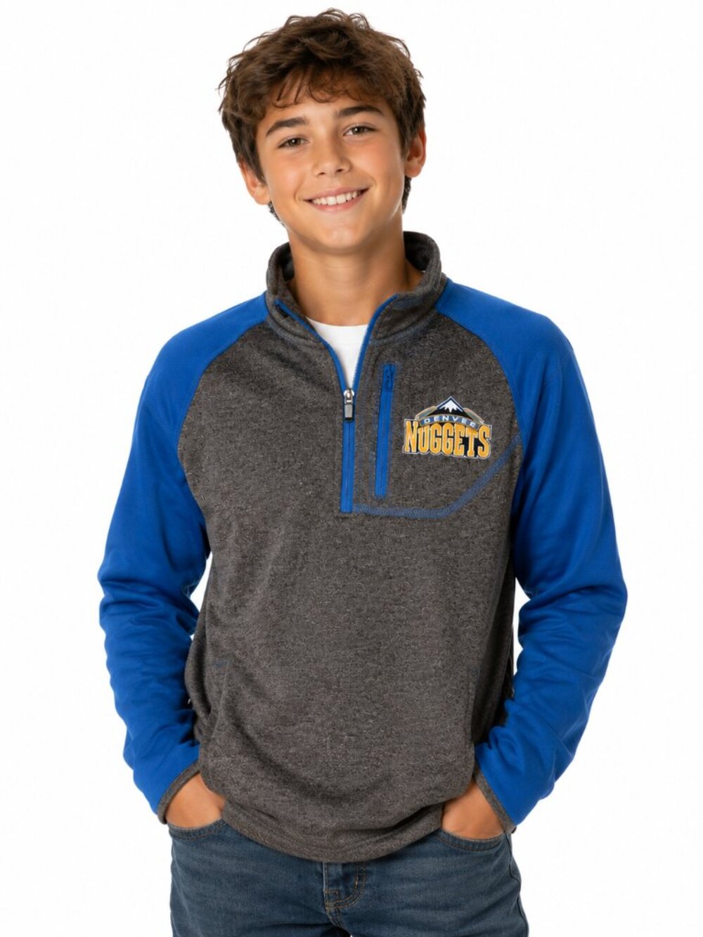 Denver Nuggets G-III Youth Jacket Size Small 8/10 Fleece Lined Front Back Logos